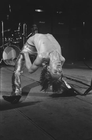 Iggy Pop, Iggy Pop on stage, London · 1972. Photograph by Mick Rock.